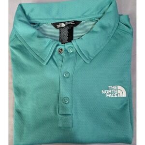 North Face Polo Shirt Mens Large Green FlashDry Performance Golf Outdoor Logo